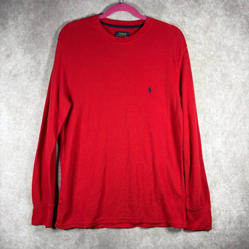 Polo Ralph Lauren Waffle Knit Thermal Shirt Mens Large Red Long Sleeve Crewneck